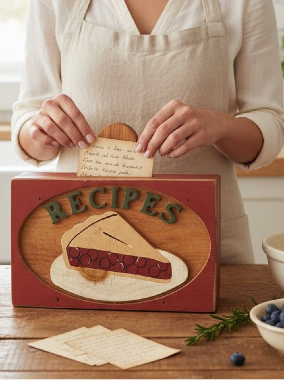 Farmhouse Decor. Simple and functional. Wooden Recipe Box.